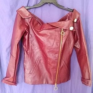 VENUS Off the Shoulder Faux Leather Jacket Sz 8
